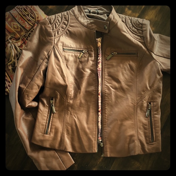 Jou Jou Faux Brown Leather Moto Jacket - Picture 2 of 8
